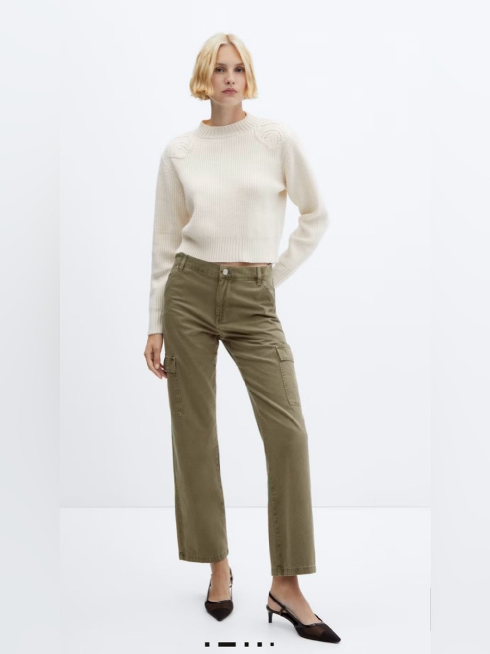 Mango Olive Low Rise Loose Fit Pocket Cargo Jeans Capsule‎ Effortless Relaxed